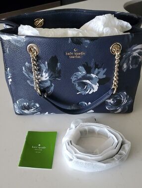 Kate Spade Briar Lane Night Rose Meena Satchel Leather Crossbody Bag Navy Floral